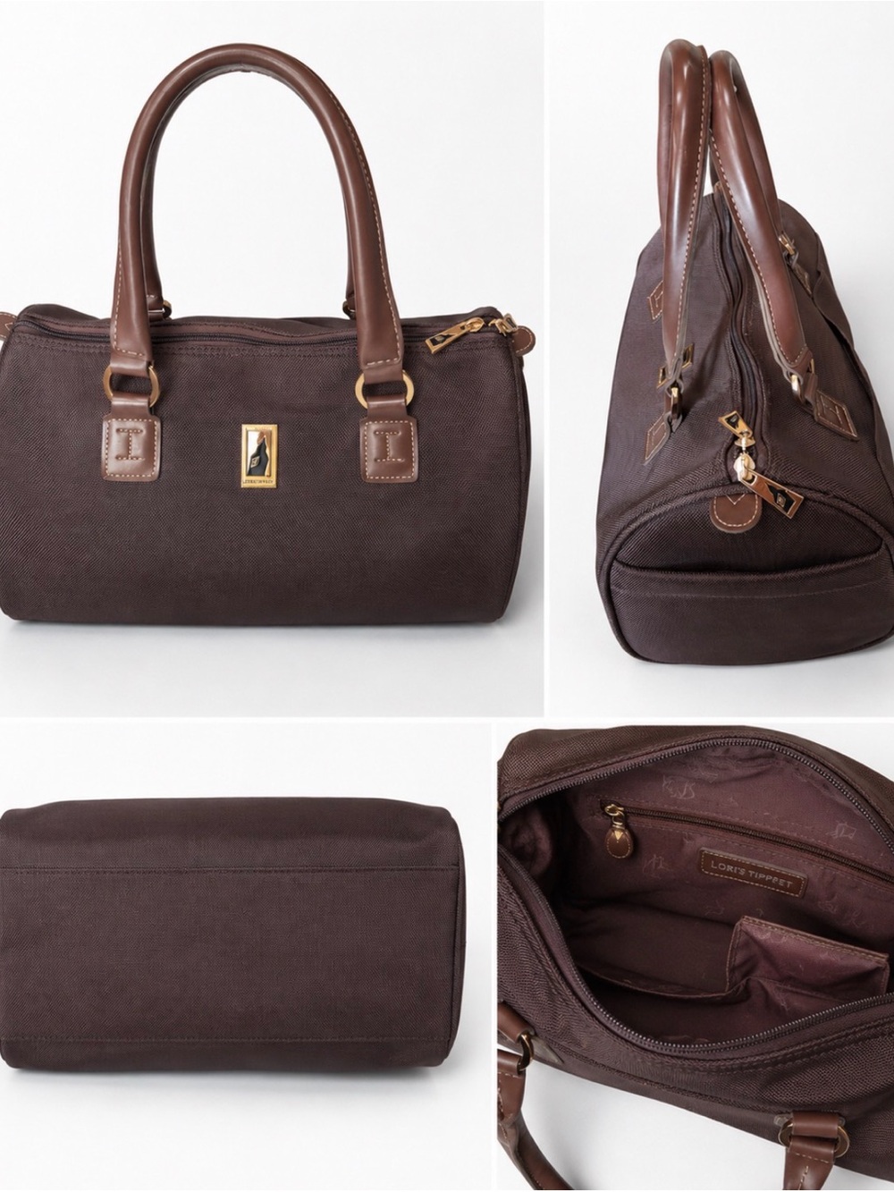London Fog Small Brown Canvas Satchel with Leather Trim